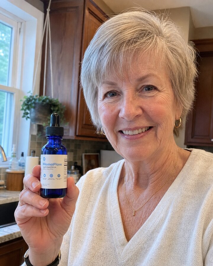 Joan M., 64 — MemoFlow customer holding her bottle